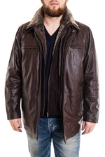Lucina Brown Smooth Look Buffalo Jacket for Men Large Size - Image n°1