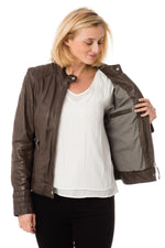 Oakwood Women's Smoke Sheepskin Leather Jacket - Image n°5