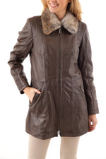 Anthracite Coat for Women in Oakwood leather - Image n°4