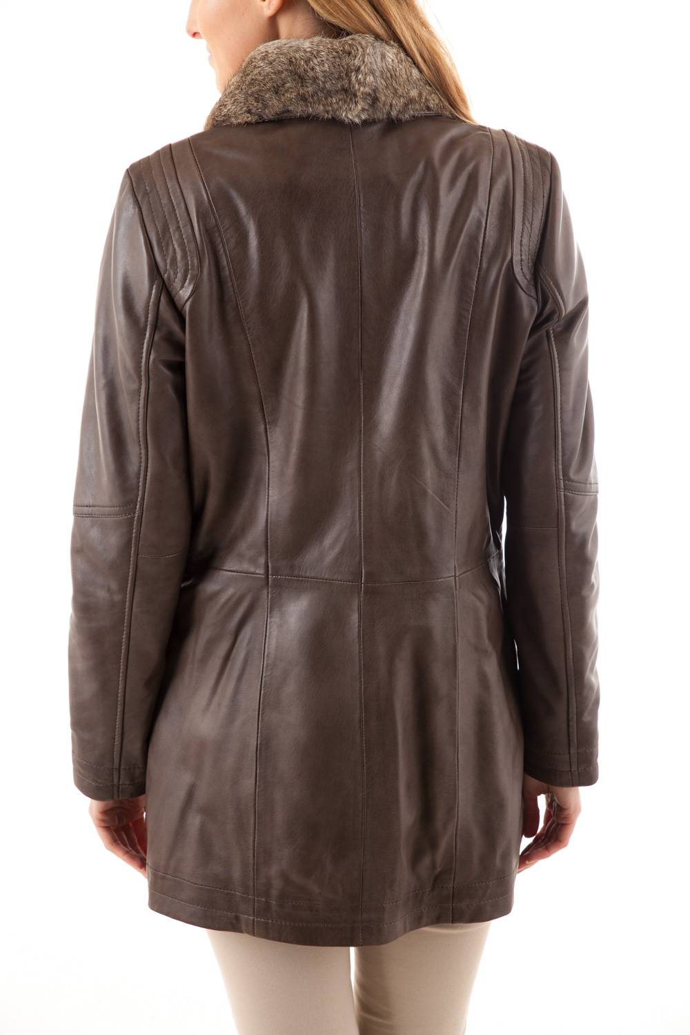 Anthracite Coat for Women in Oakwood leather - Image n°6