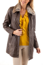 Anthracite Coat for Women in Oakwood leather - Image n°1