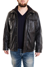 Large Size Black Oakwood Leather Jacket for Men - Image n°2