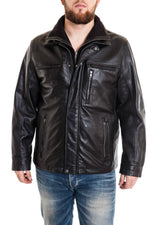 Large Size Black Oakwood Leather Jacket for Men - Image n°1