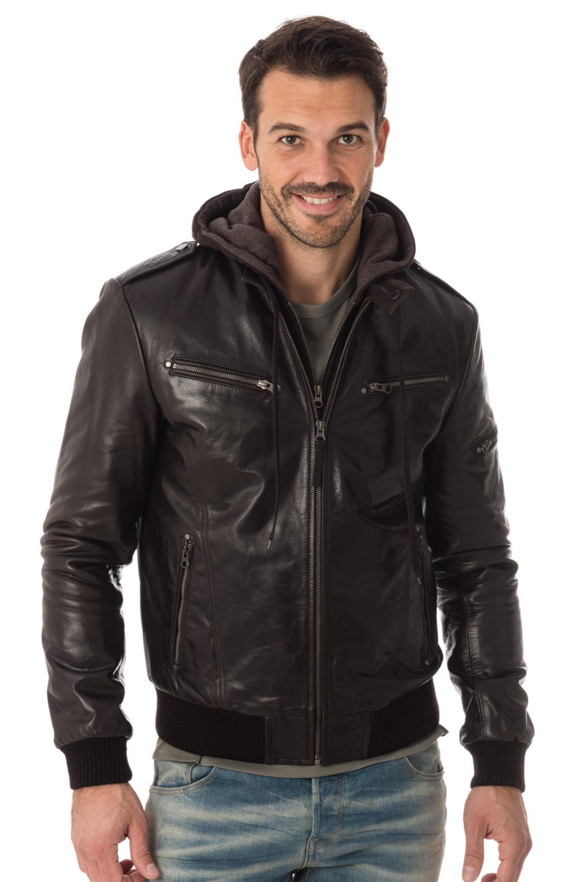 Men's buffalo leather jacket Dark brown - Image n°3
