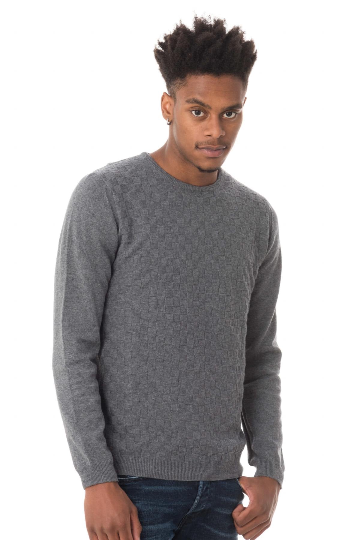 Men's gray check sweater on the front - Image n°4