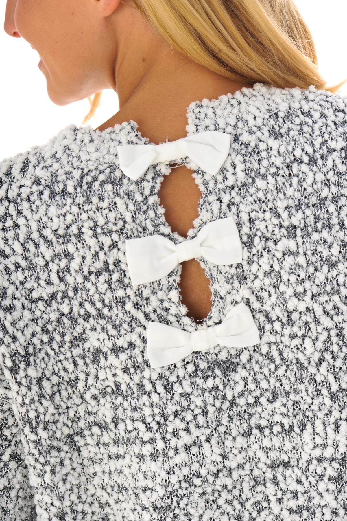 Gray / White heather sweater with small bows - Image n°4