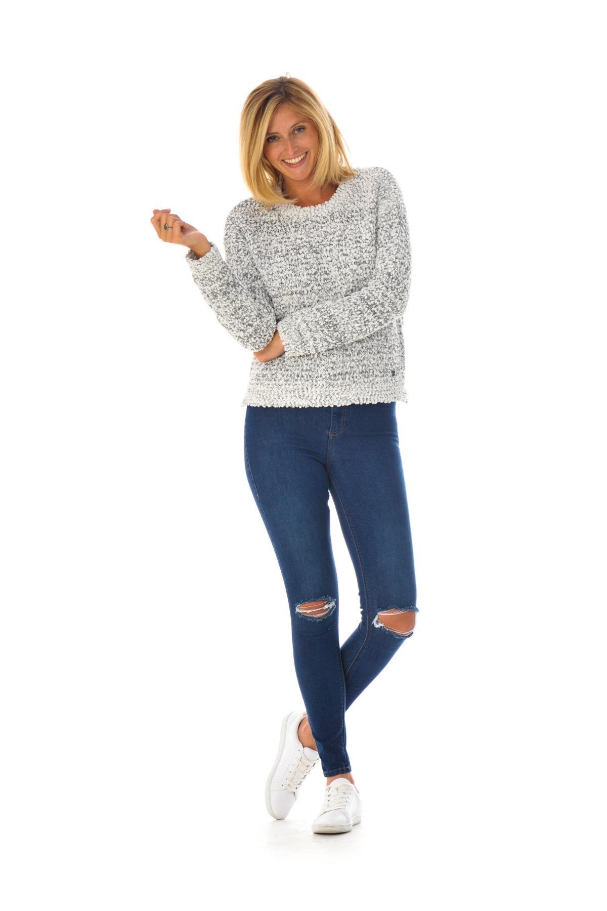 Gray / White heather sweater with small bows - Image n°2