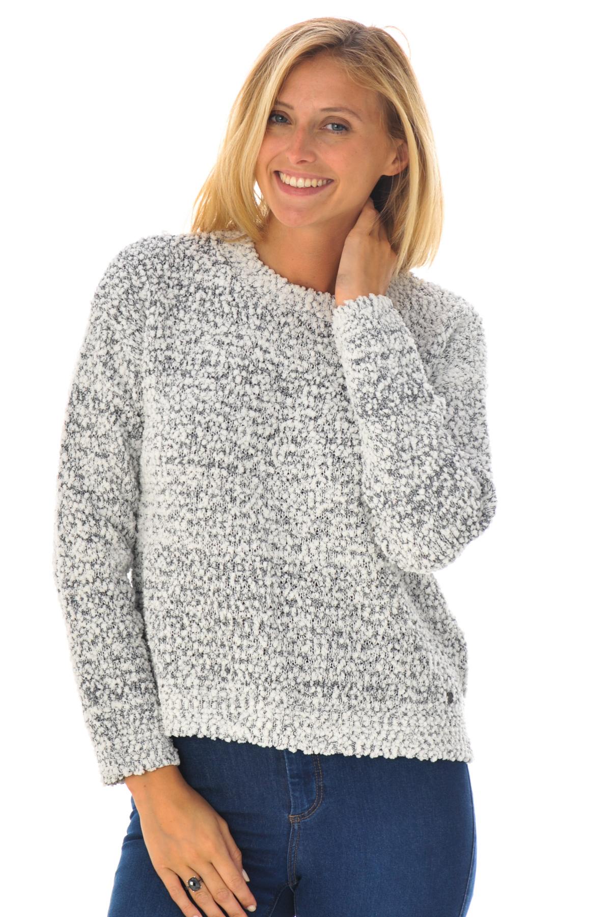 Gray / White heather sweater with small bows - Image n°1
