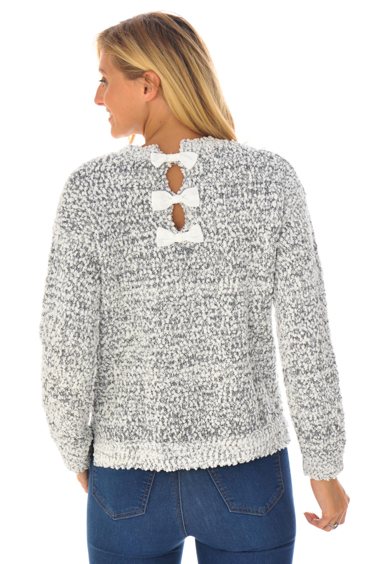 Gray / White heather sweater with small bows - Image n°3