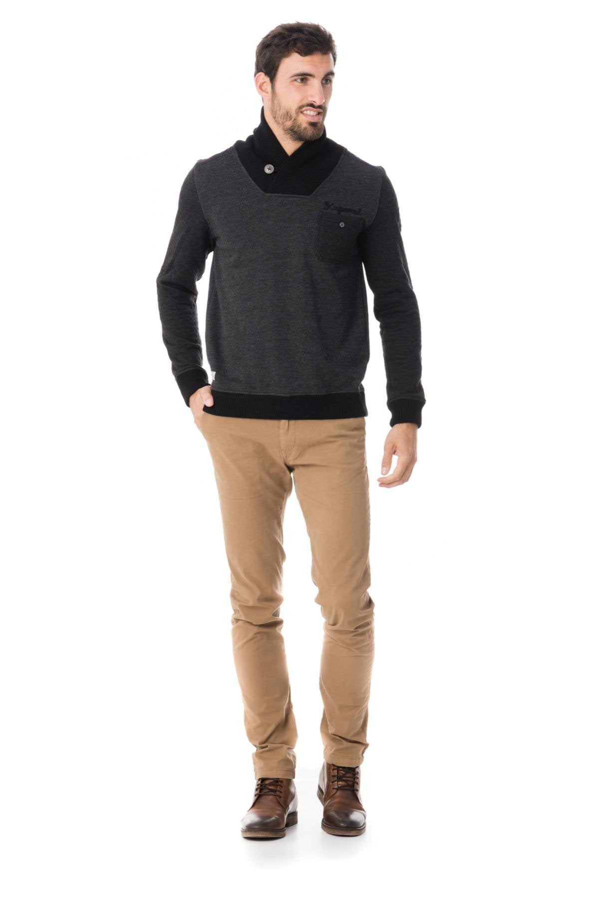 Men's dark gray shawl collar sweater - Image n°2