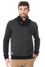 Men's dark gray shawl collar sweater - Image n°1