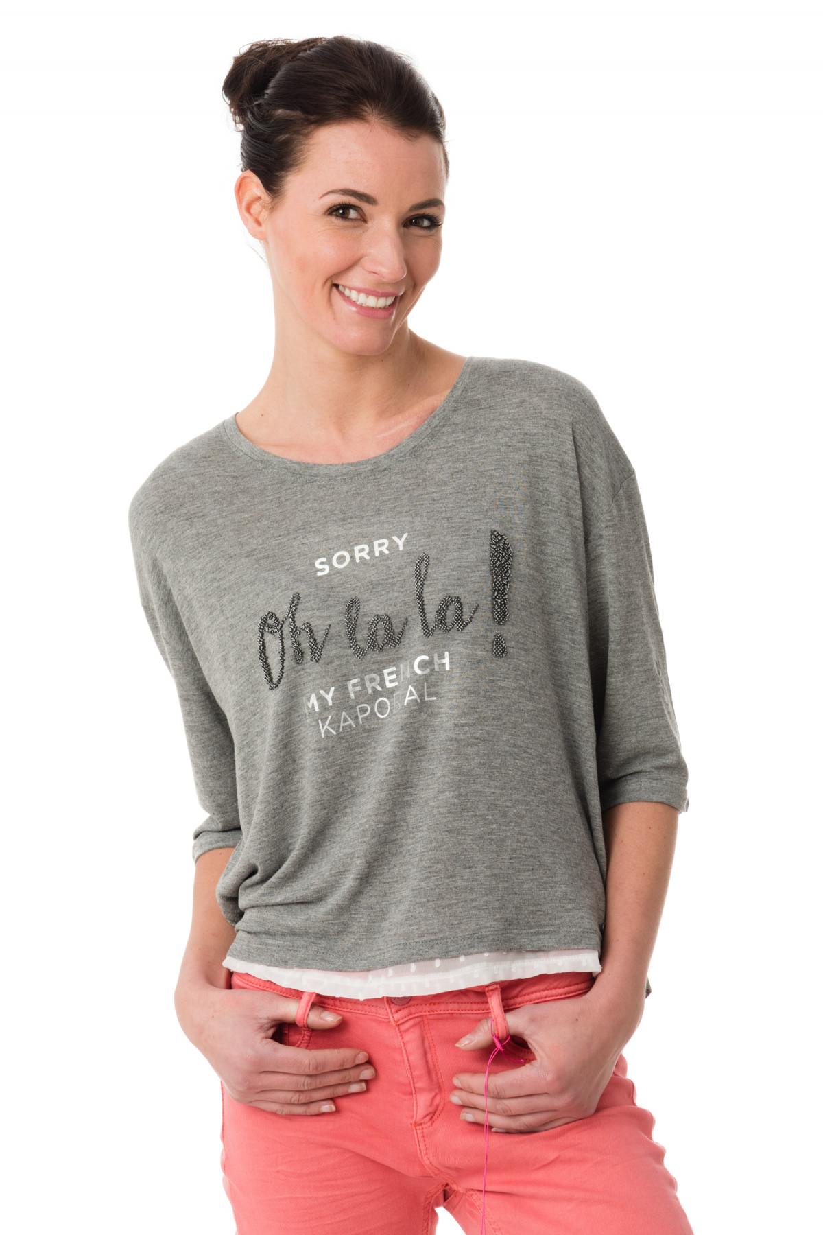 Fine gray Kaporal 3/4 sleeve sweater - Image n°1