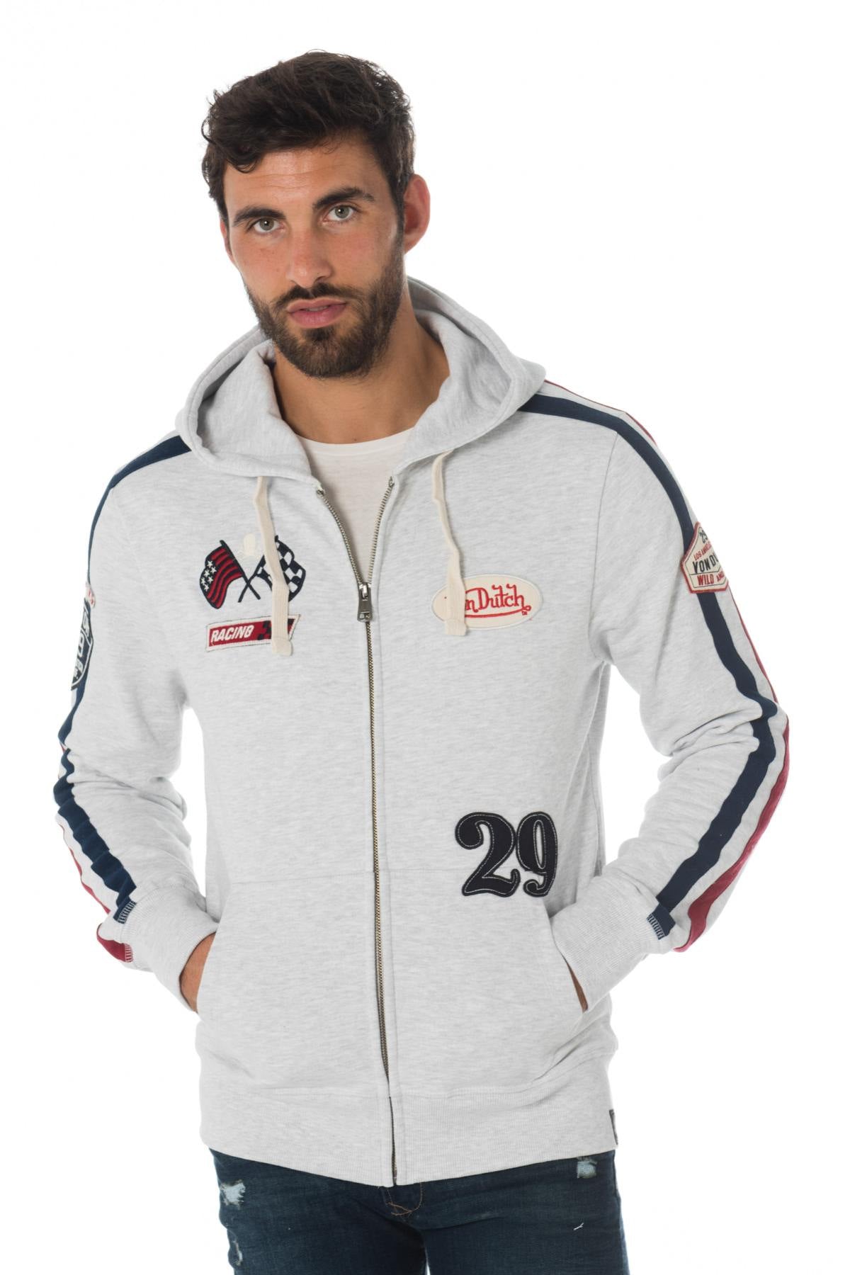 Von Dutch men's light gray zipped sweatshirt - Image n°1