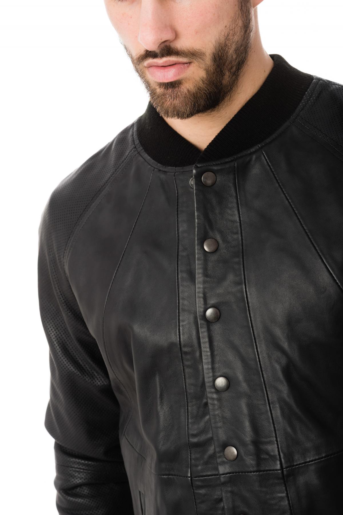 Black Leather Teddy Napp Jeans for Men - Image n°6