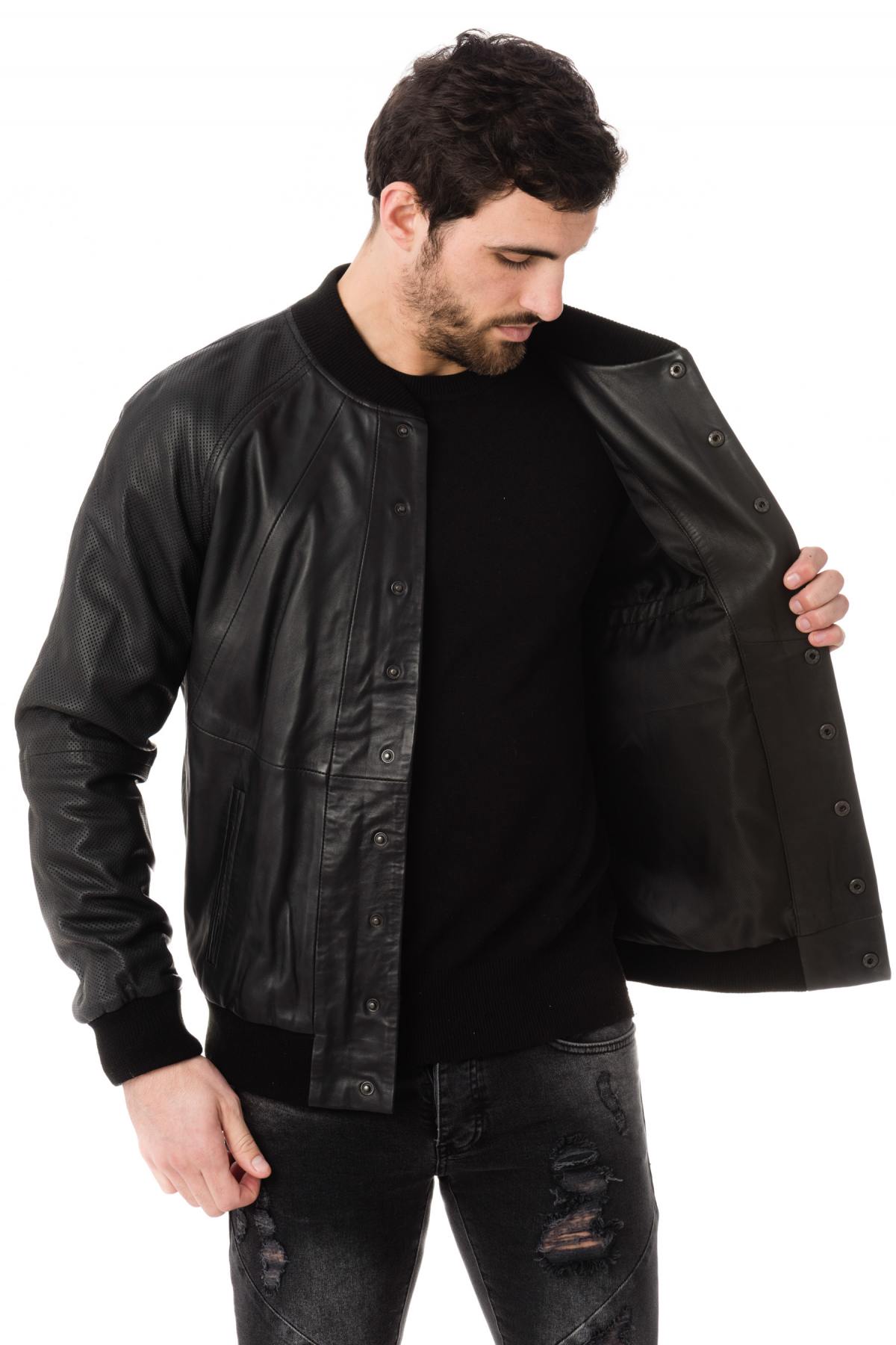 Black Leather Teddy Napp Jeans for Men - Image n°4