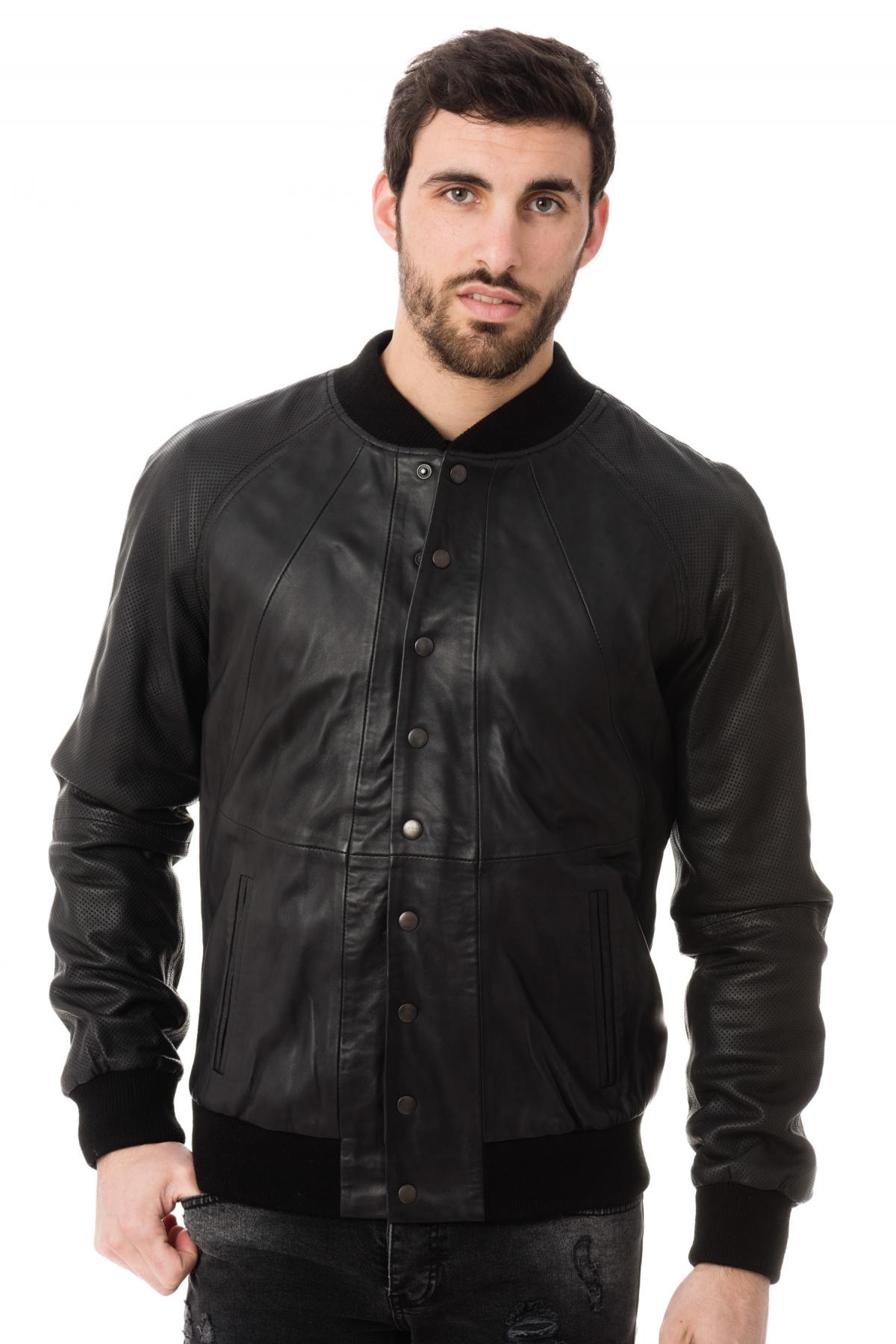 Black Leather Teddy Napp Jeans for Men - Image n°3