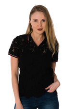 Chic black lace polo shirt - Image n°5