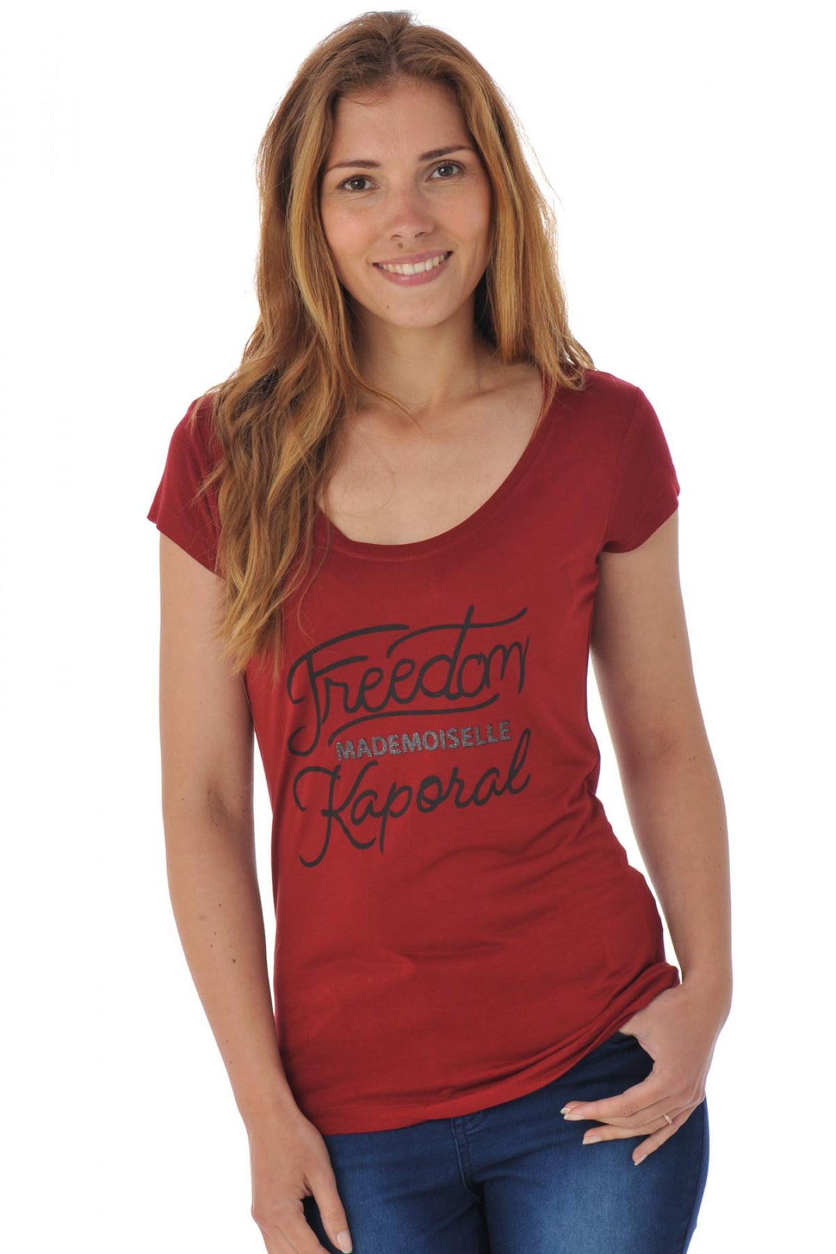 Women's burgundy short-sleeved T-shirt - Image n°1