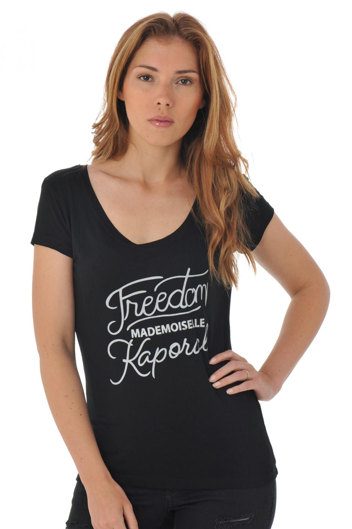 Women's black short-sleeved t-shirt - Image n°1