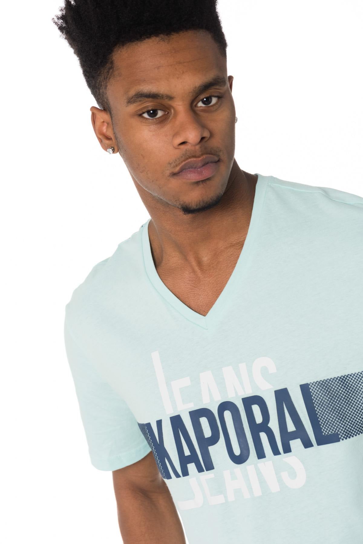 Pastel blue V-neck t-shirt - Image n°4