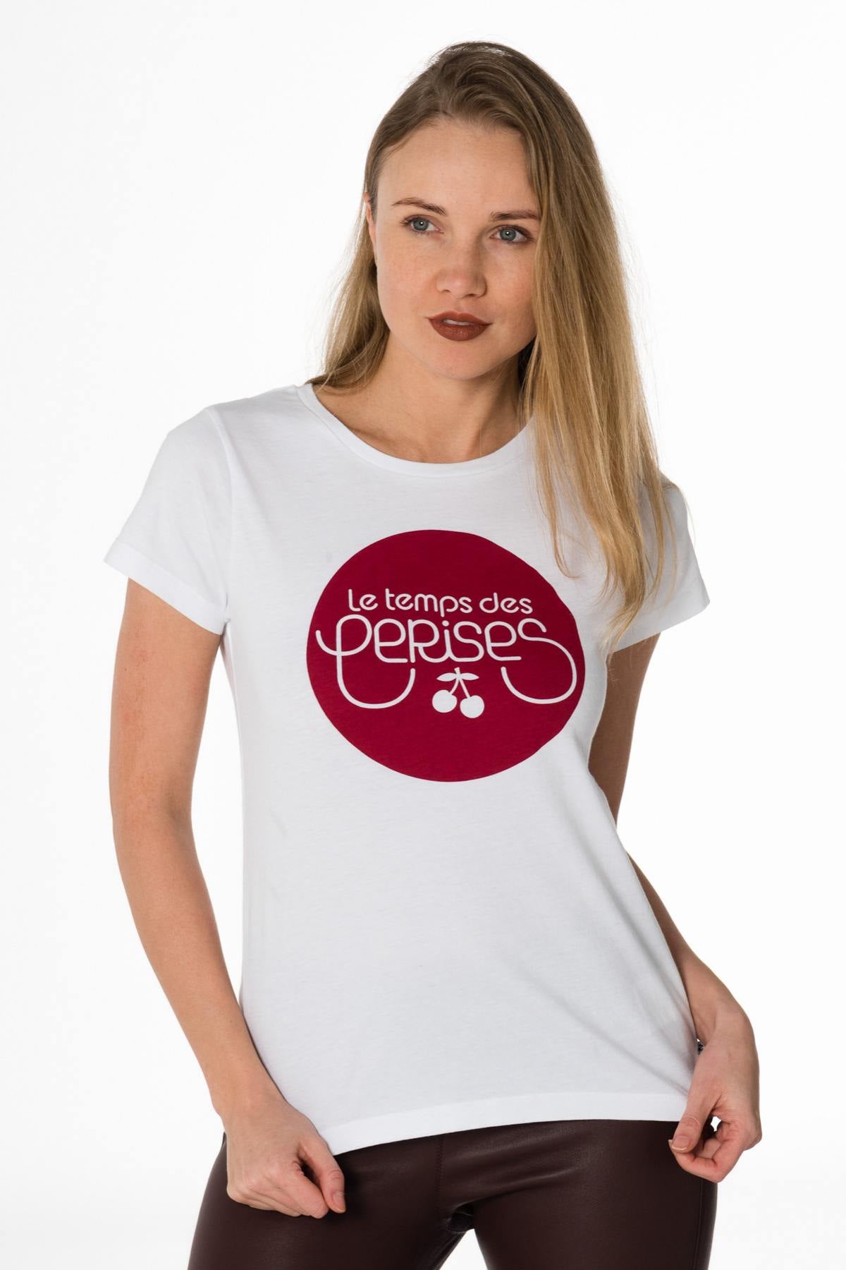 White t-shirt with cherry logo - Image n°1