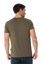 Men's round neck T-shirt, khaki color - Image n°3
