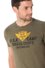 Men's round neck T-shirt, khaki color - Image n°4