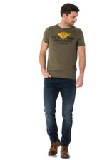 Men's round neck T-shirt, khaki color - Image n°2