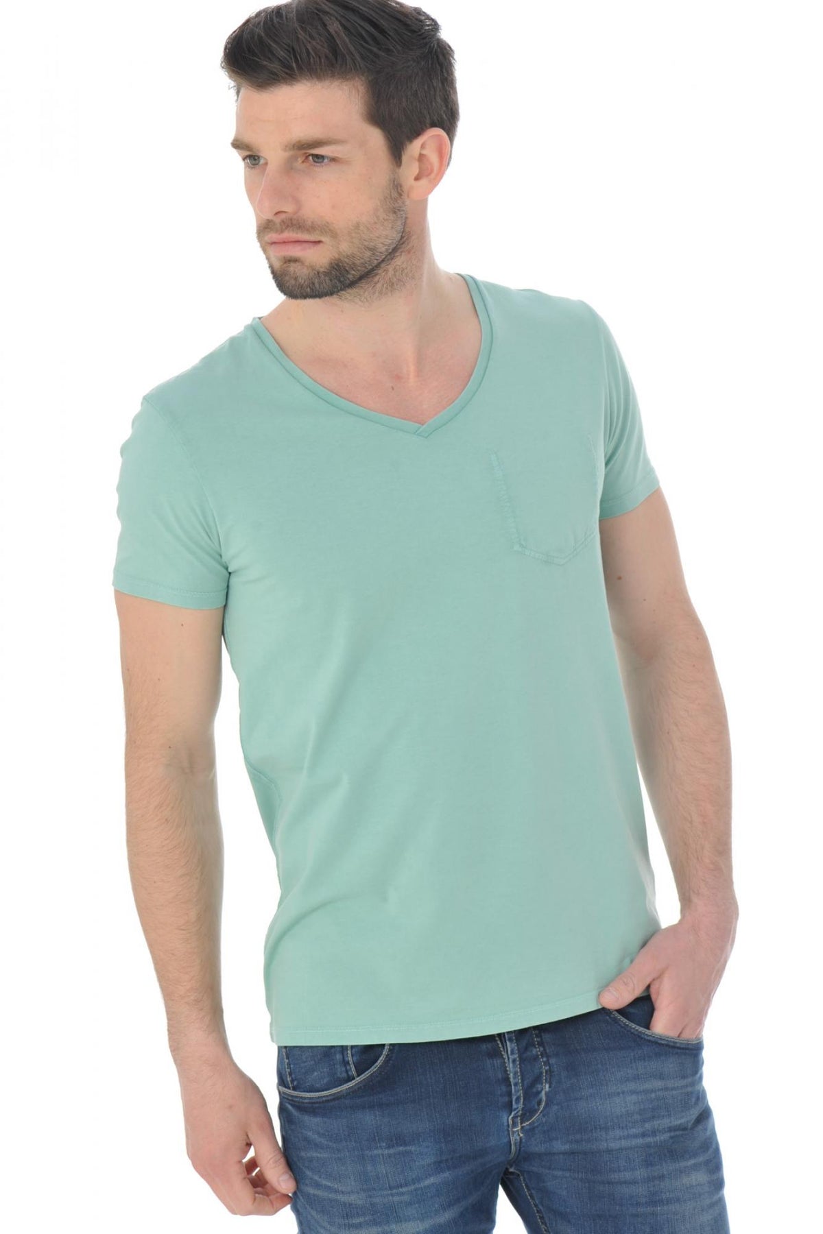  Scotch and Soda green V-neck t-shirt - Image n°1