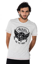 Light gray t-shirt with black velvet skull flocking - Image n°1