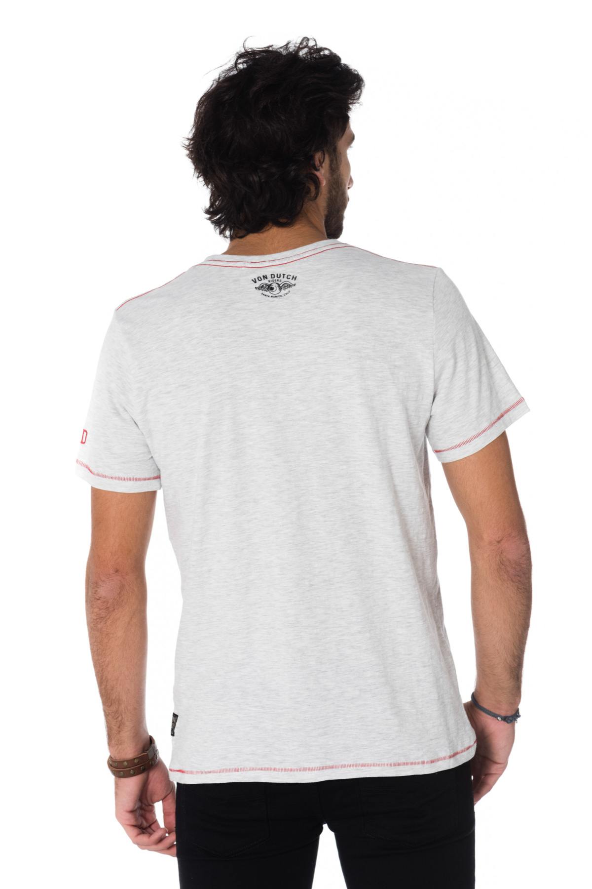 Light gray t-shirt with black velvet skull flocking - Image n°3