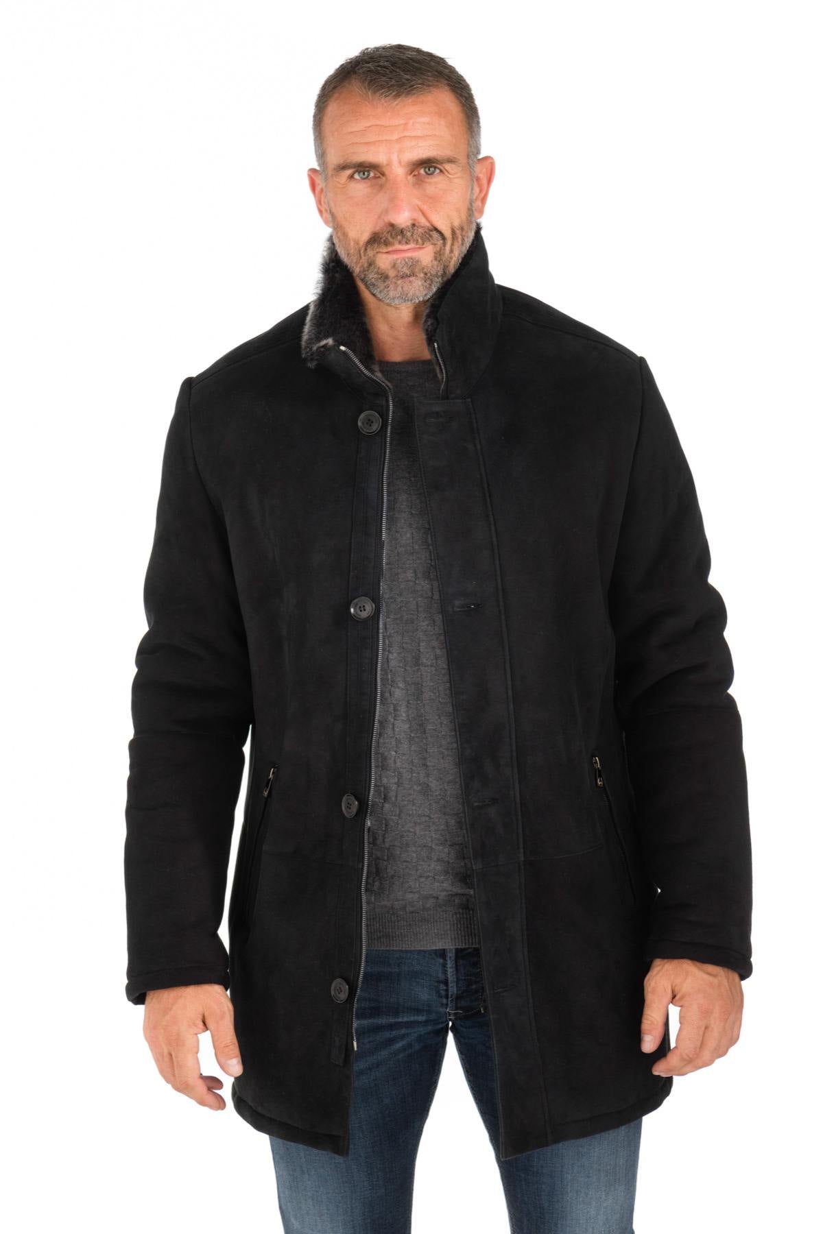 Black shearling coat with gray interior - Image n°6