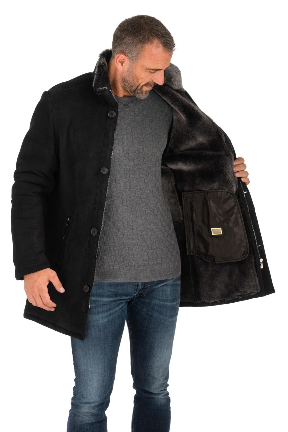 Black shearling coat with gray interior - Image n°7