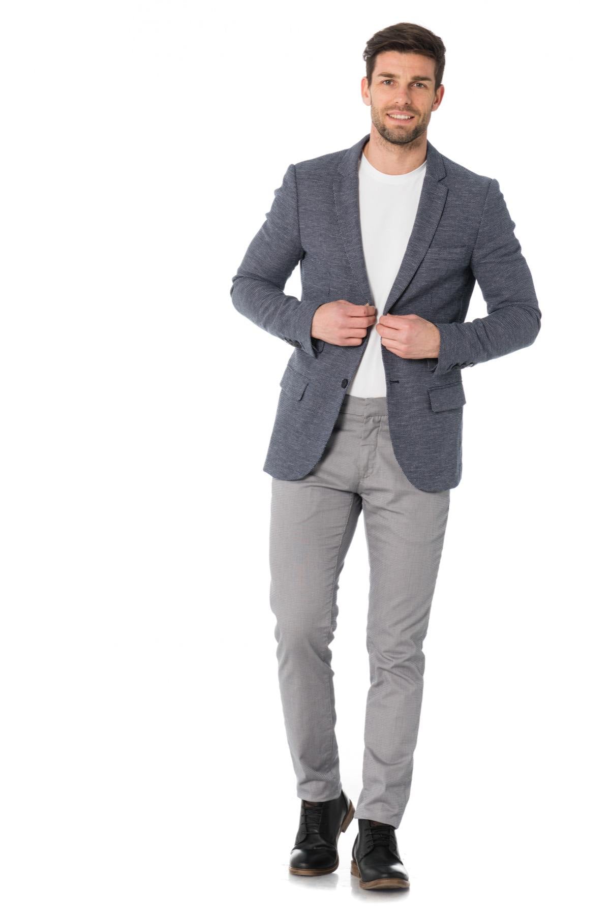 Men's blue and white cotton blazer - Image n°4