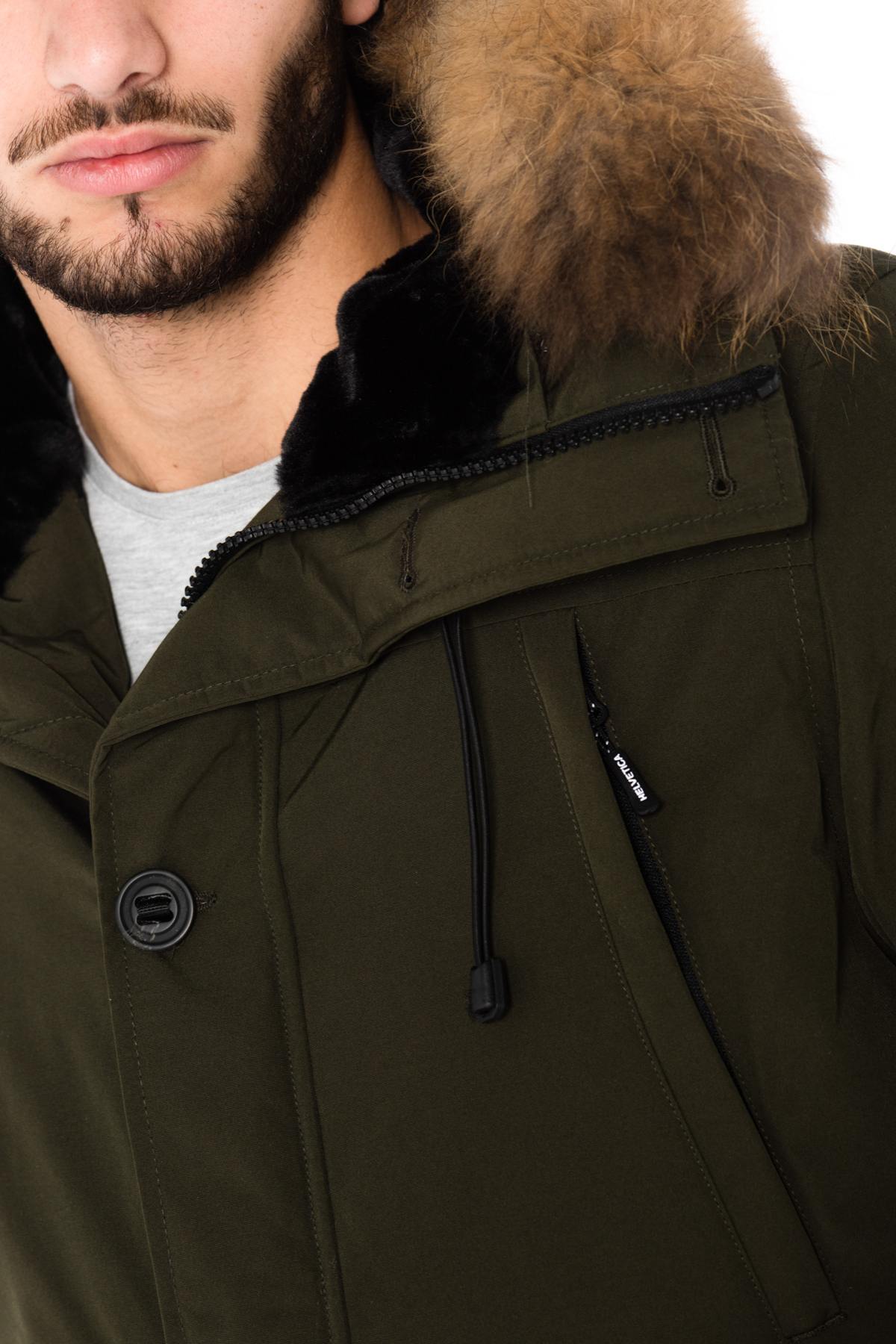 Helvetica men's khaki parka with natural raccoon collar - Image n°6
