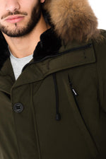 Helvetica men's khaki parka with natural raccoon collar - Image n°6