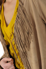 Long beige braided jacket with fringes - Image n°7
