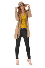 Long beige braided jacket with fringes - Image n°5