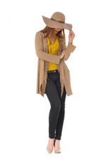 Long beige braided jacket with fringes - Image n°2