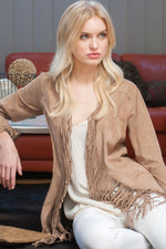 Long beige braided jacket with fringes - Image n°3