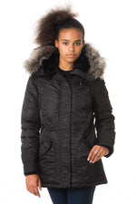 Women's black nylon parka with fur - Image n°4