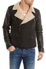Men's jacket in lambskin and polyester Black Serge Pariente - Image n°1