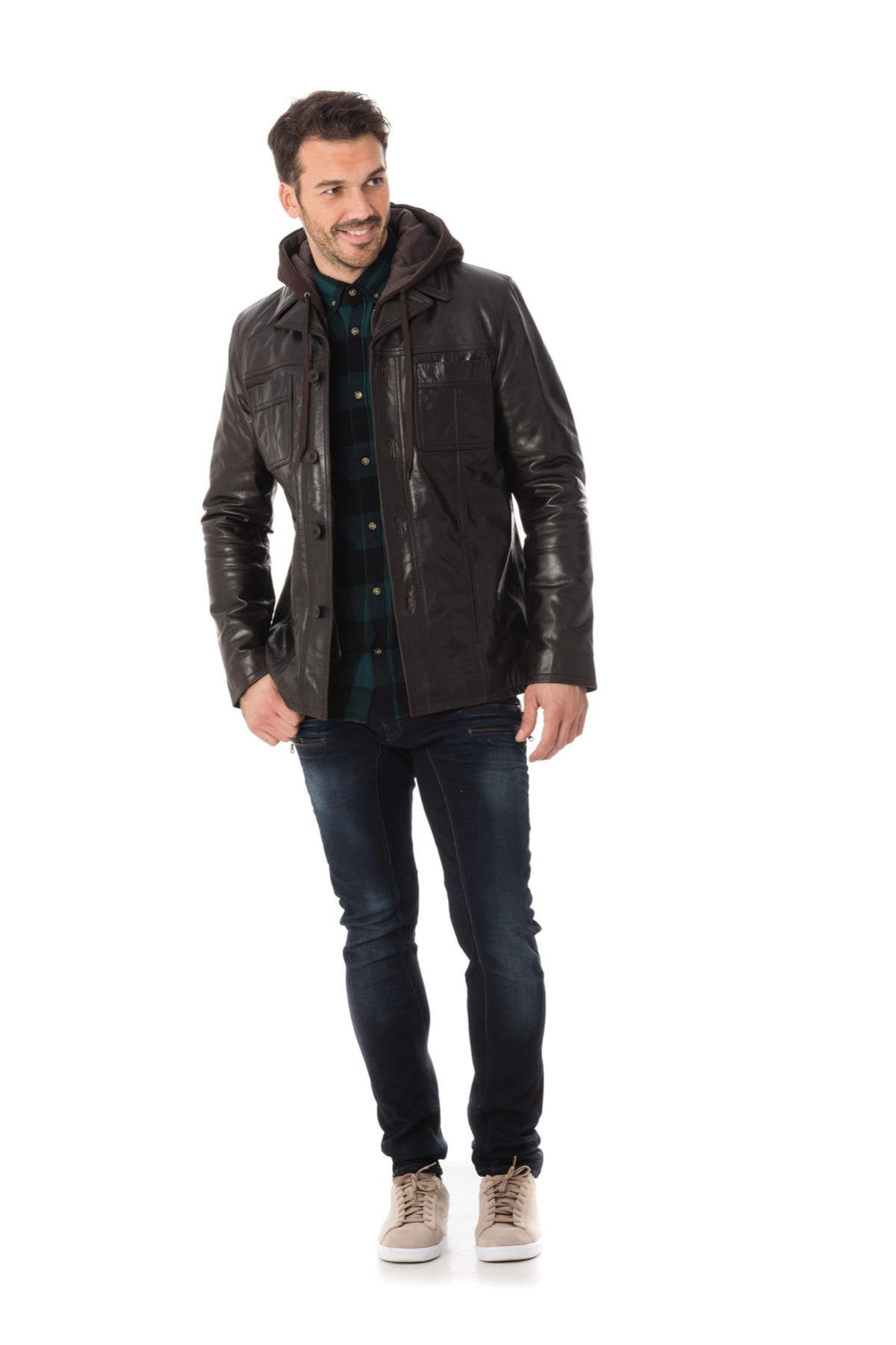 Jacket with buffalo leather hood - Image n°2