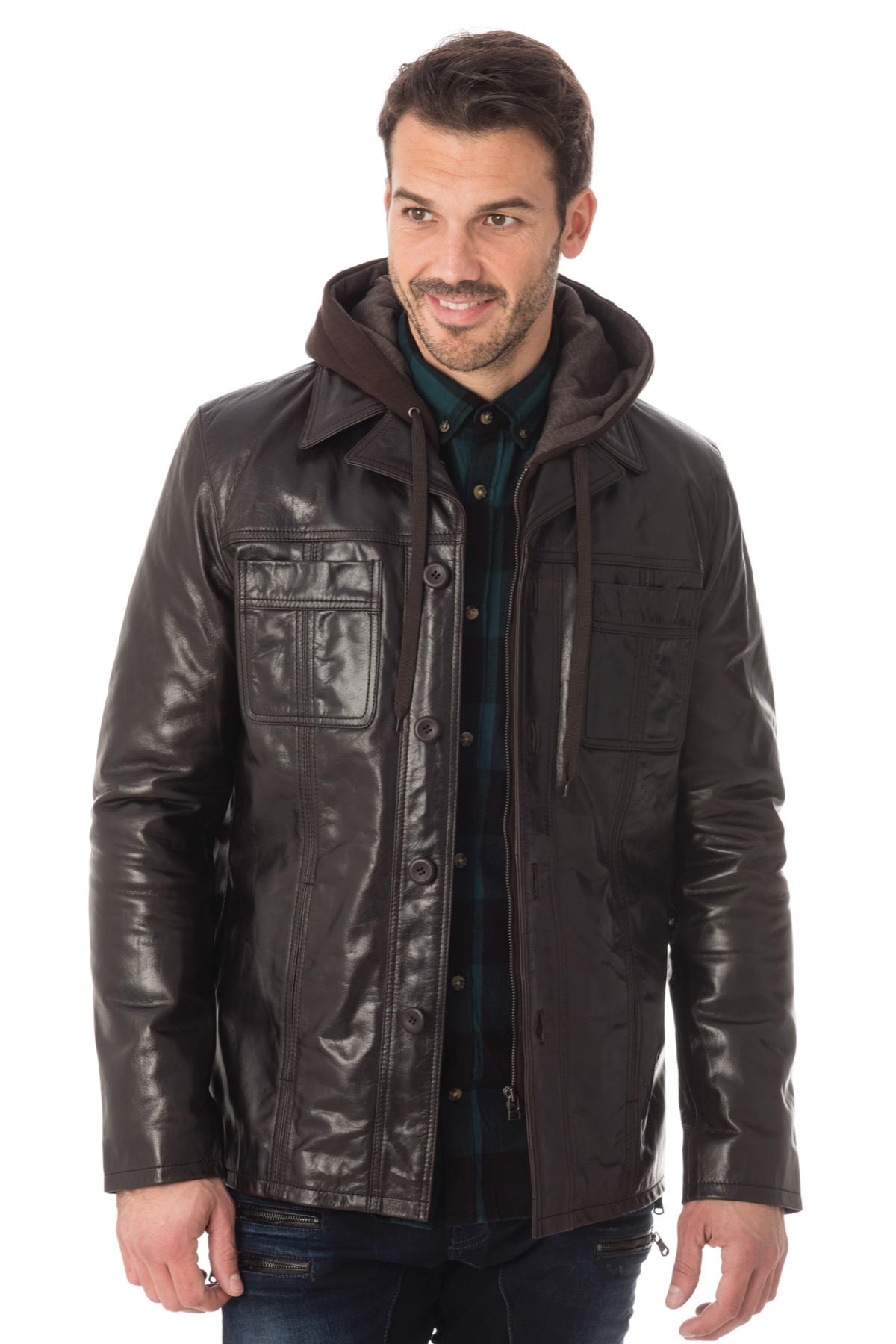 Jacket with buffalo leather hood - Image n°1