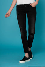 Women's black distressed and ripped jeans - Image n°1
