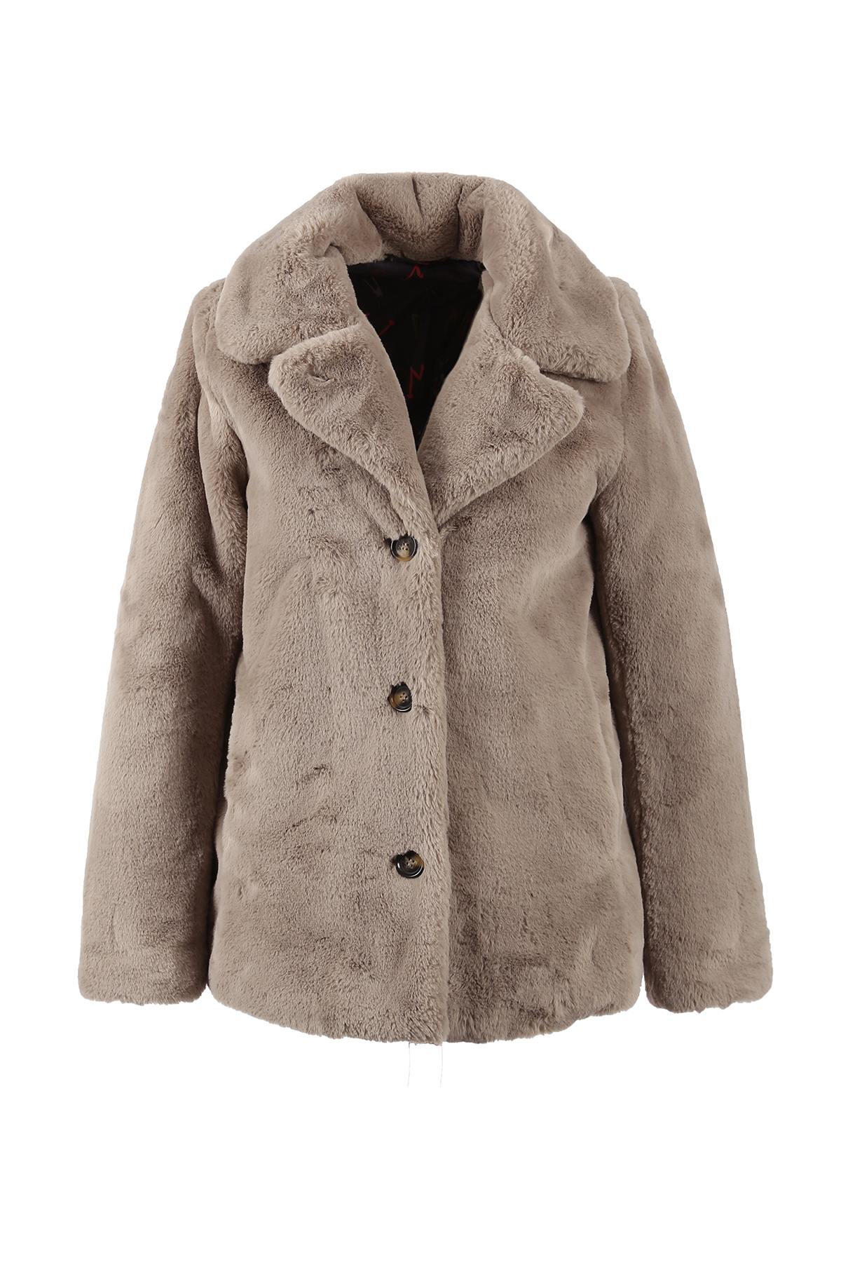 Dark beige faux fur jacket - Image n°1