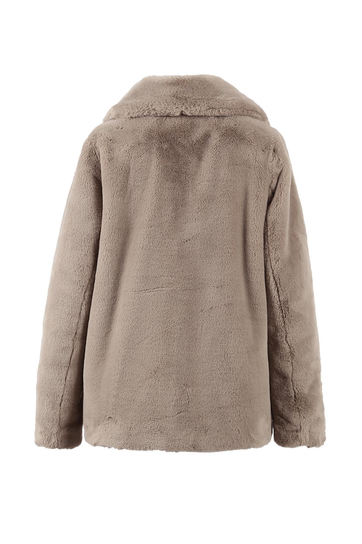 Dark beige faux fur jacket - Image n°2