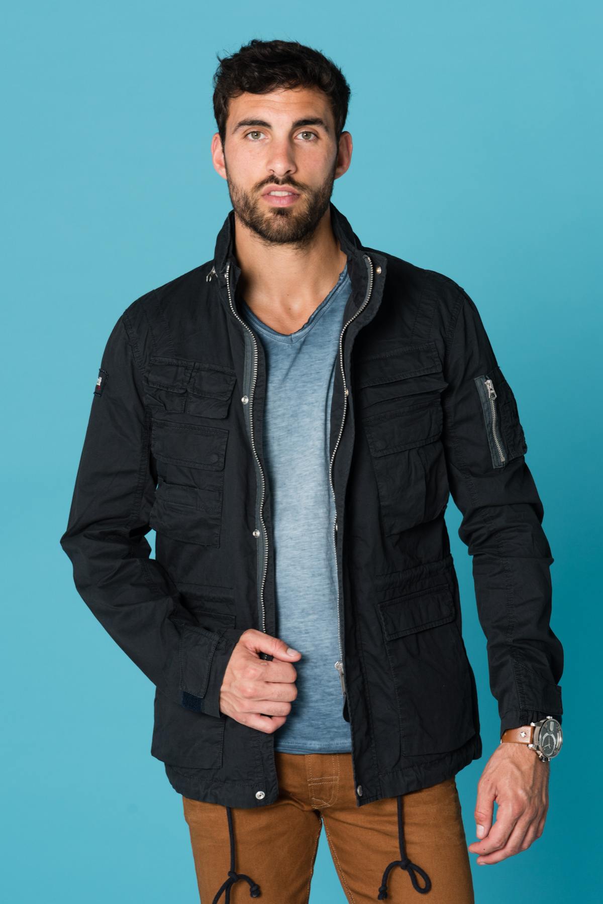 Men's navy blue textile coat - Image n°3