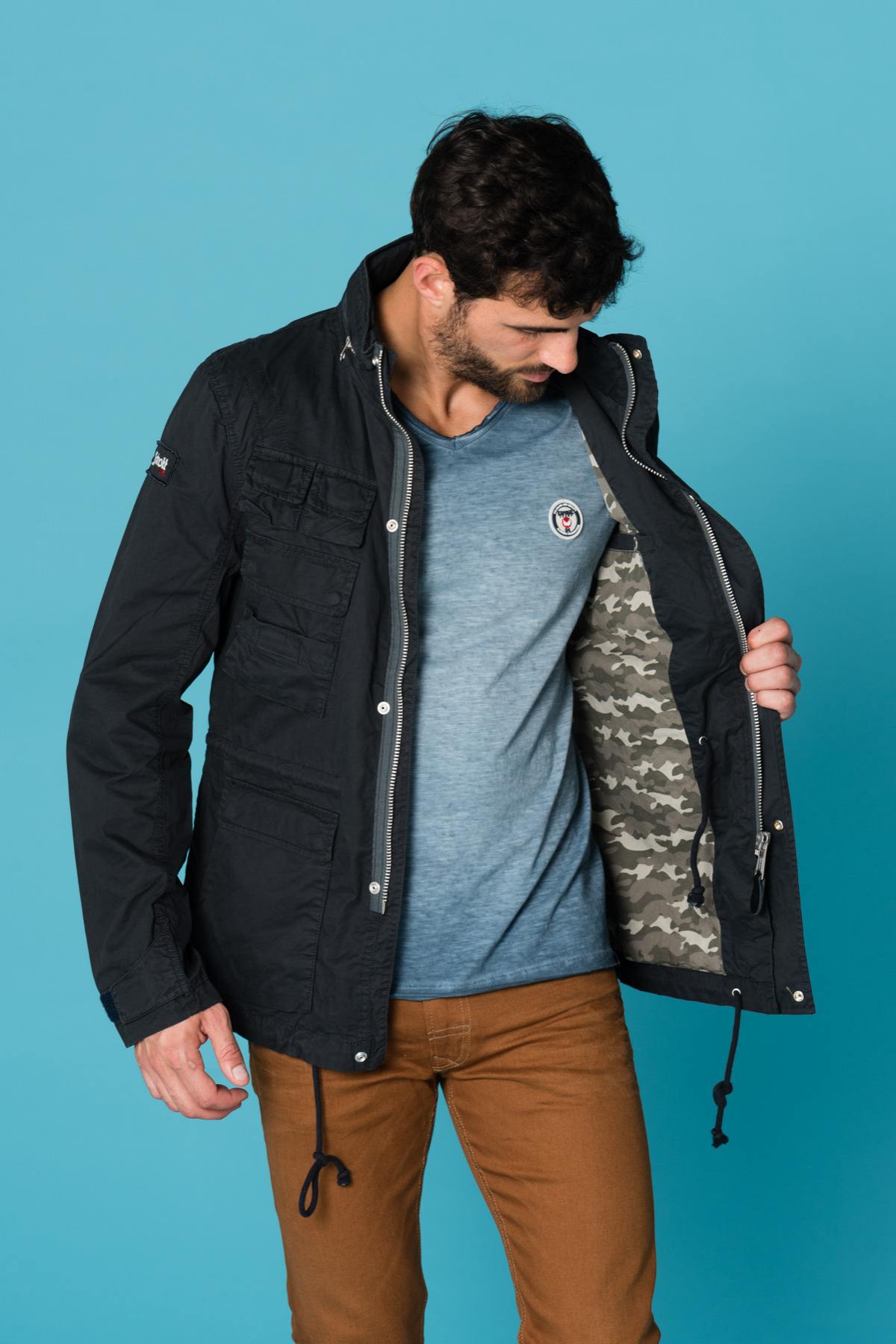 Men's navy blue textile coat - Image n°4