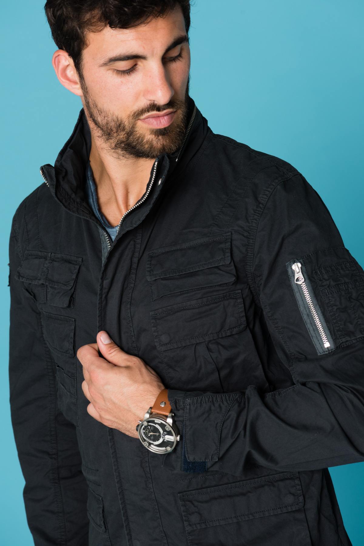 Men's navy blue textile coat - Image n°6
